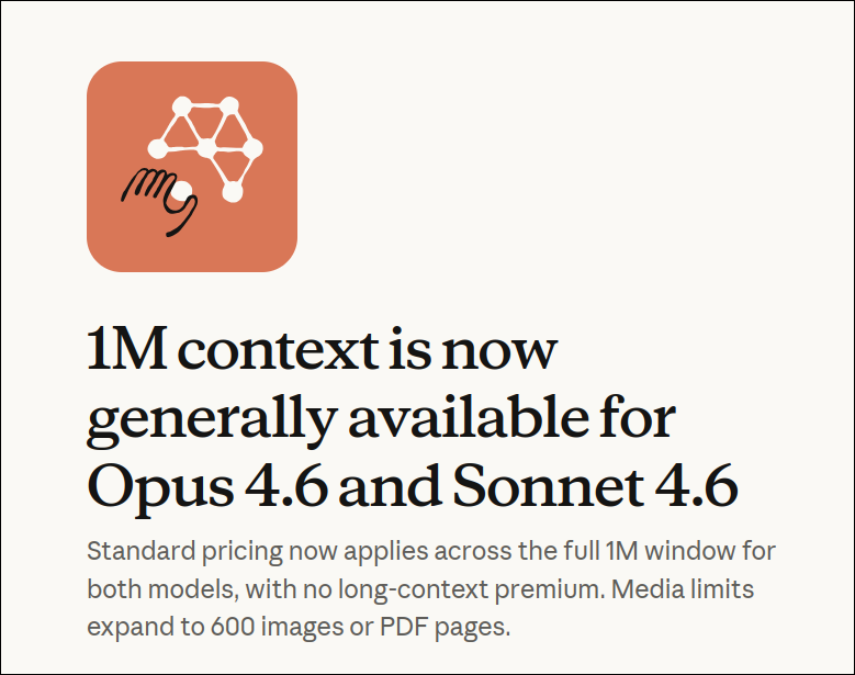 Claude AI 1M context announcement